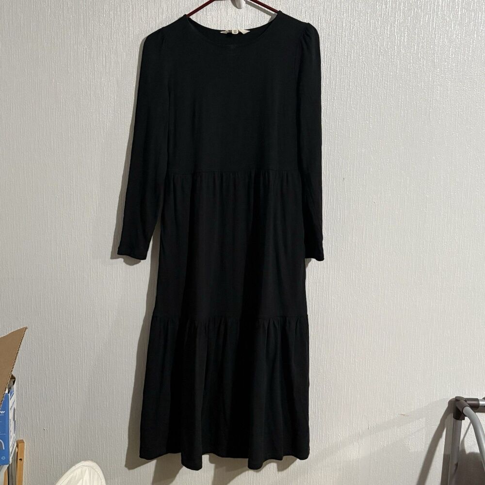 Boden Black Long Sleeve Midi Dress Tiered Jersey Work Casual Fall Women’s 6